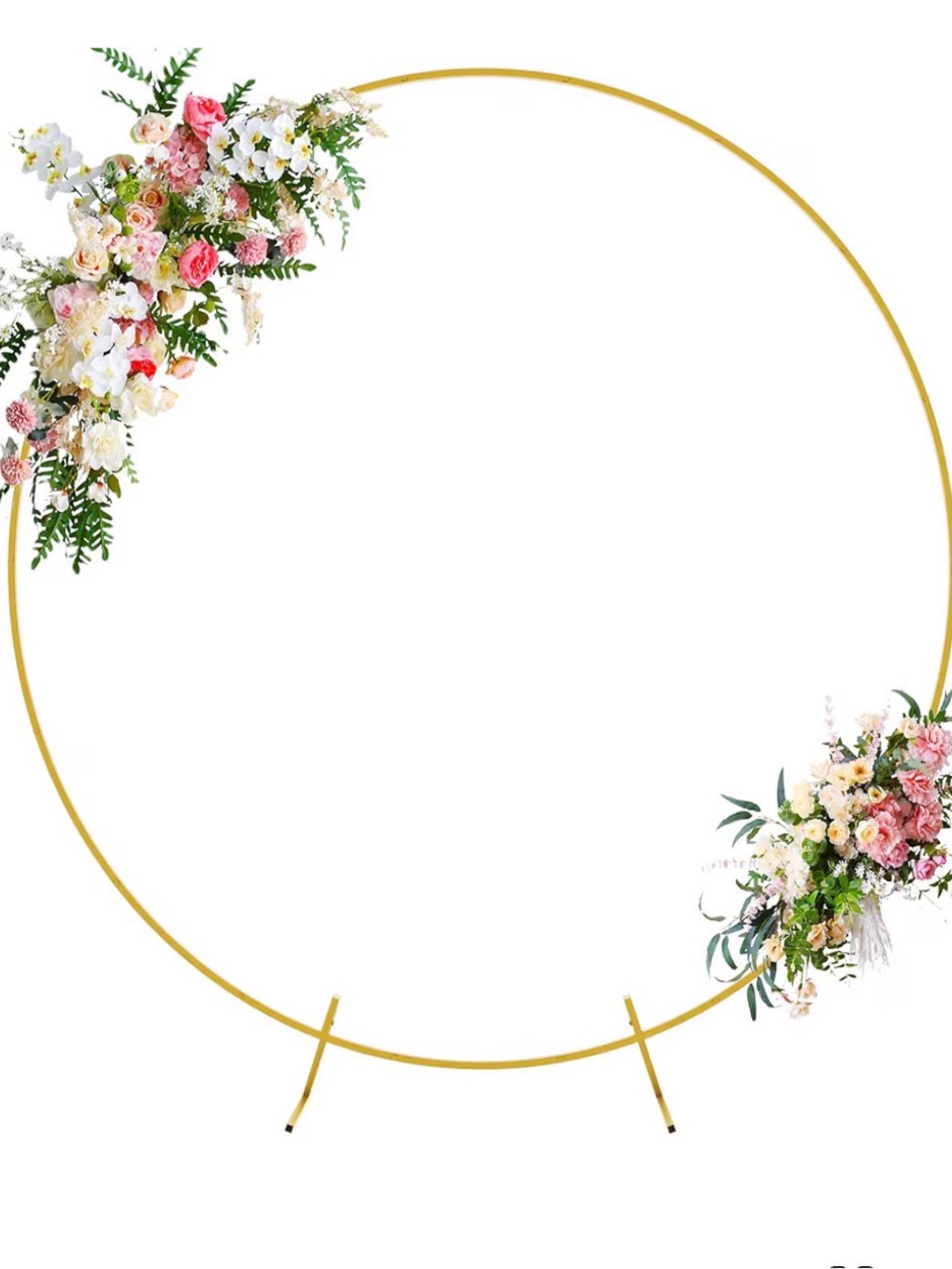 Gold Floral Hoop Stand with Pink and White Flowers -